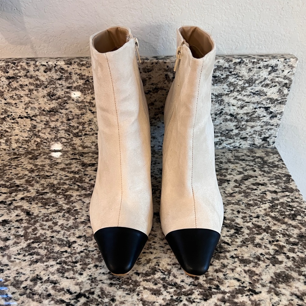 Express Cream and Black Ankle Booties